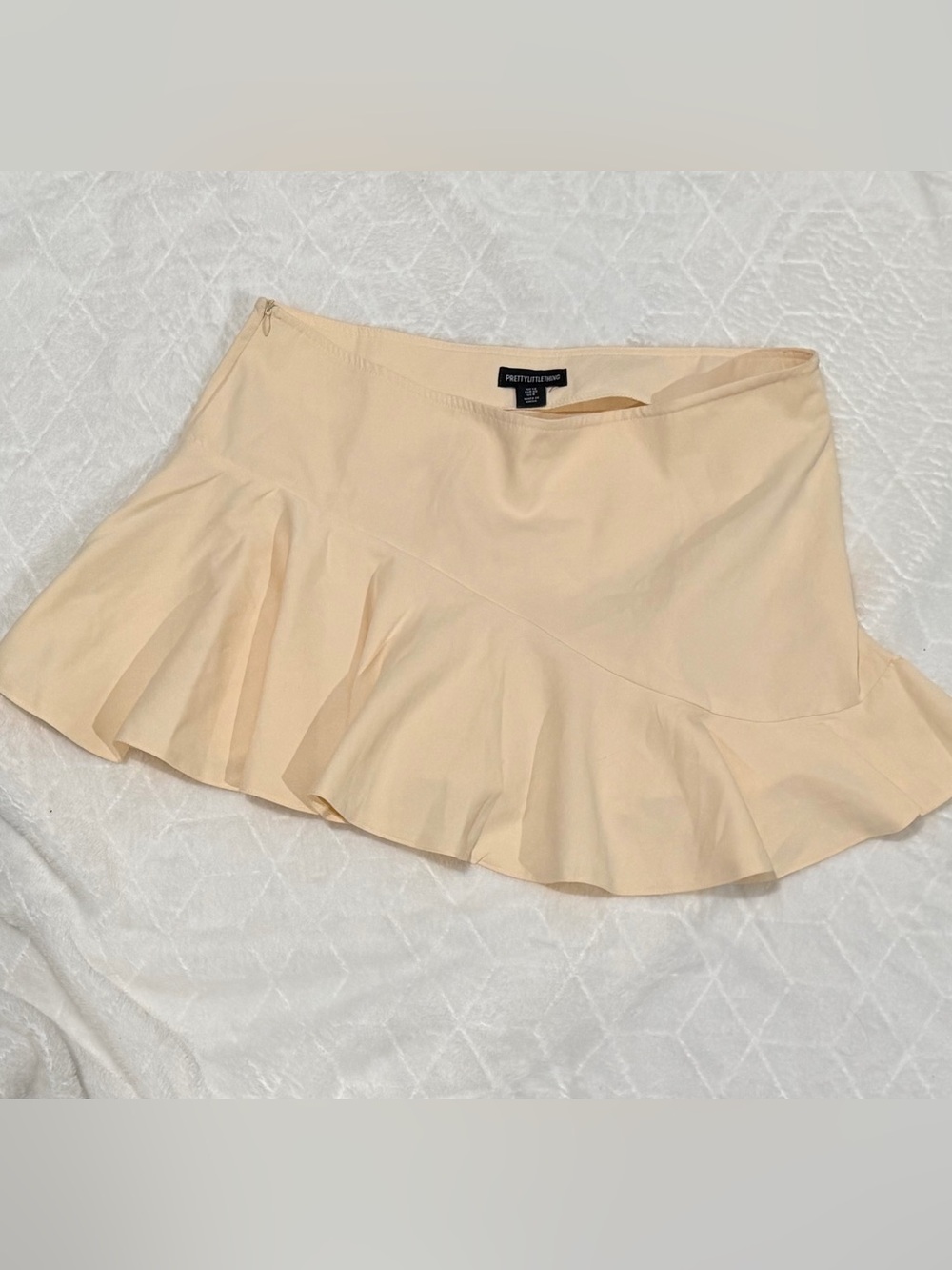 PrettyLittleThing Pale Beige Ruffle Hem Mini Skirt